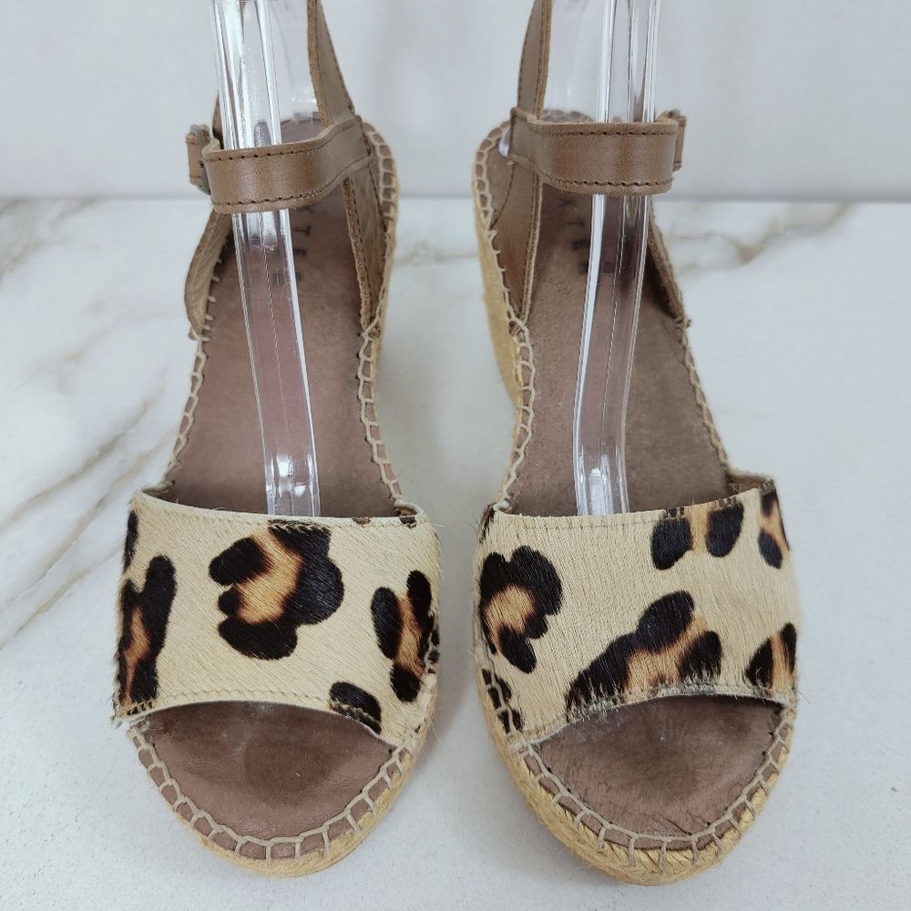 Foxter Spain Cow Hair Leopard Espadrille Platform Wedge Slingback Sandals, 7.5 - Picture 5 of 16